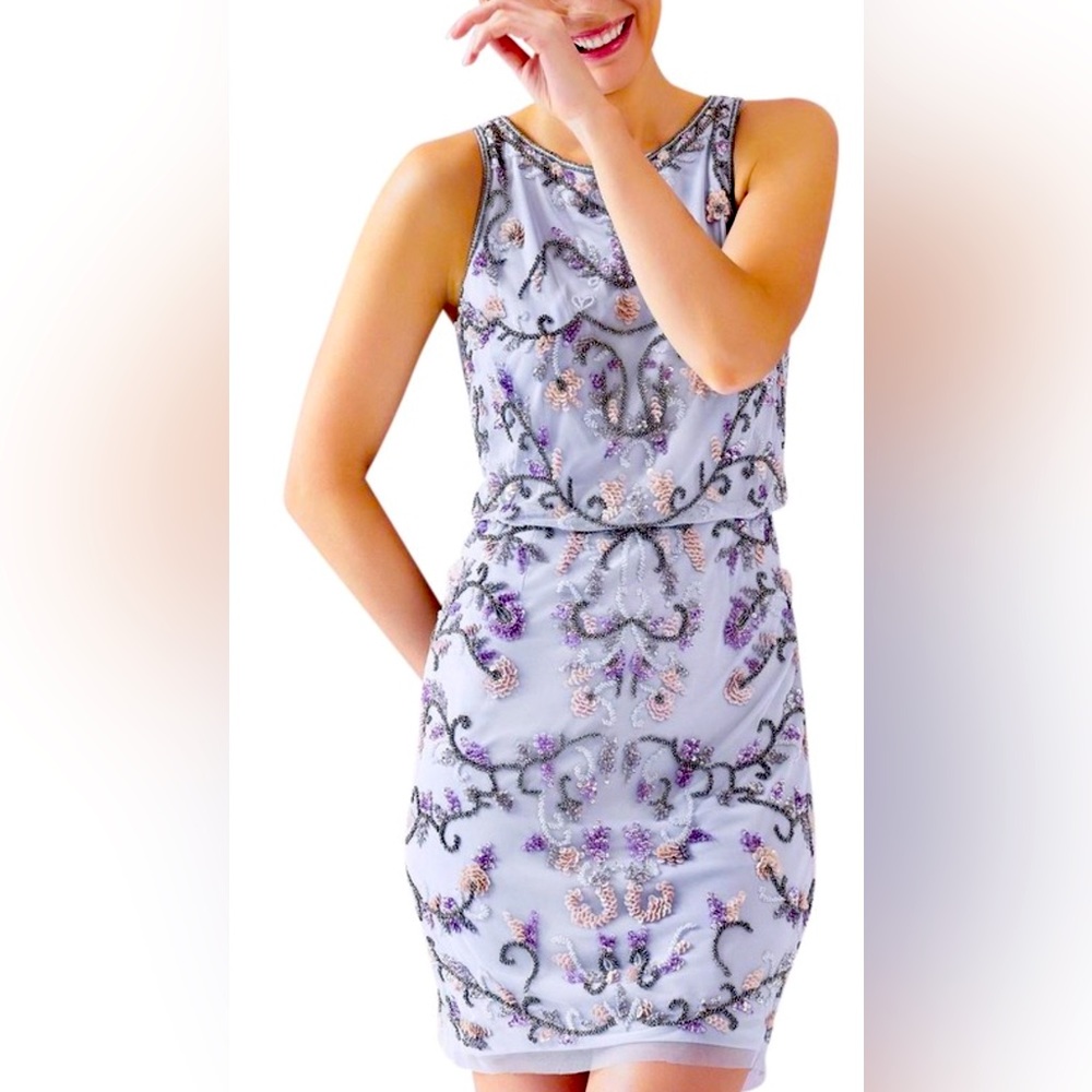 Adrianna Papell Lavender Beaded Sheath Dress